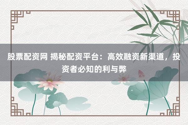 股票配资网 揭秘配资平台：高效融资新渠道，投资者必知的利与弊