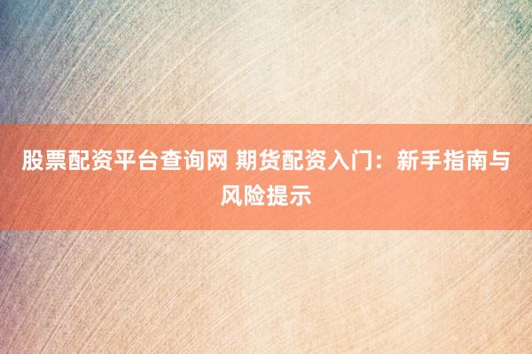 股票配资平台查询网 期货配资入门：新手指南与风险提示