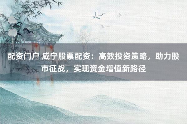 配资门户 咸宁股票配资：高效投资策略，助力股市征战，实现资金增值新路径