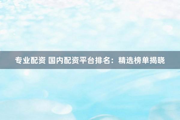 专业配资 国内配资平台排名：精选榜单揭晓